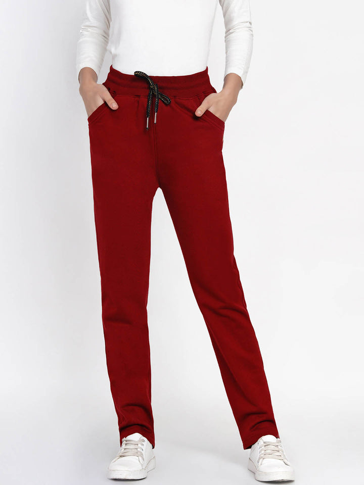 Red Fleece Solid Winter Track Pants