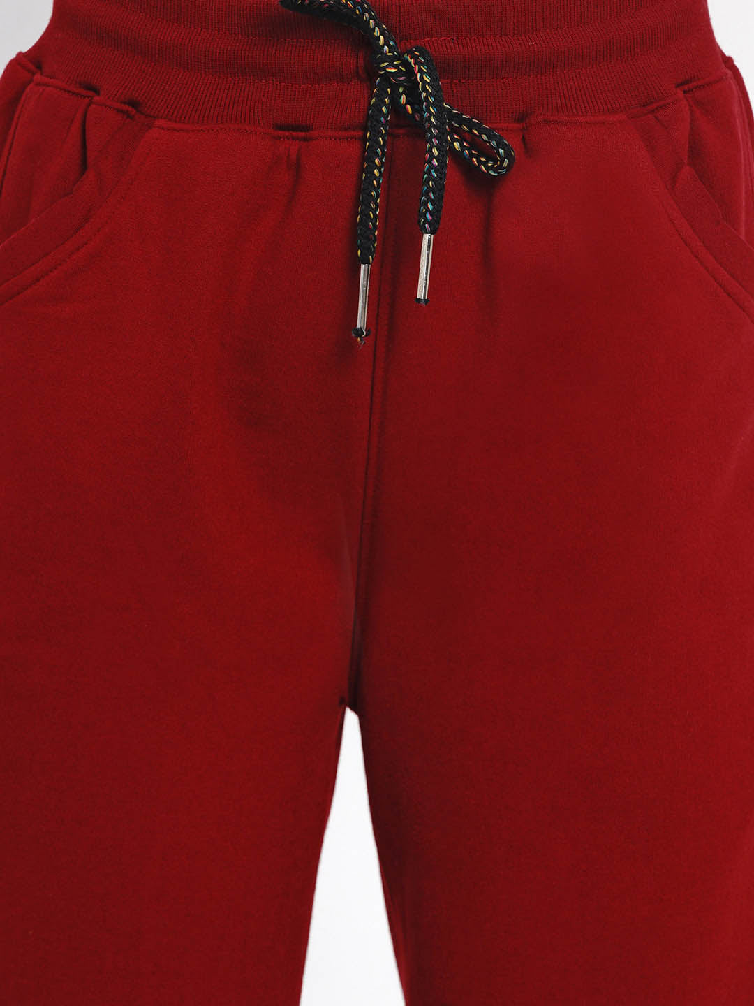 Red Fleece Solid Winter Track Pants