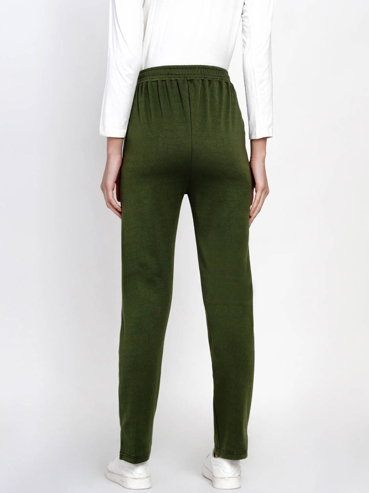 Olive Green Cotton Solid Track Pants