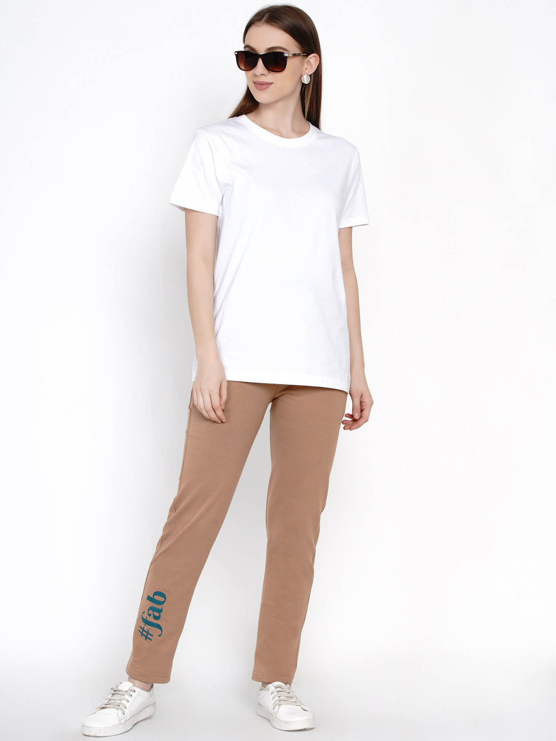 Beige Cotton Loop Knit Solid Track Pant