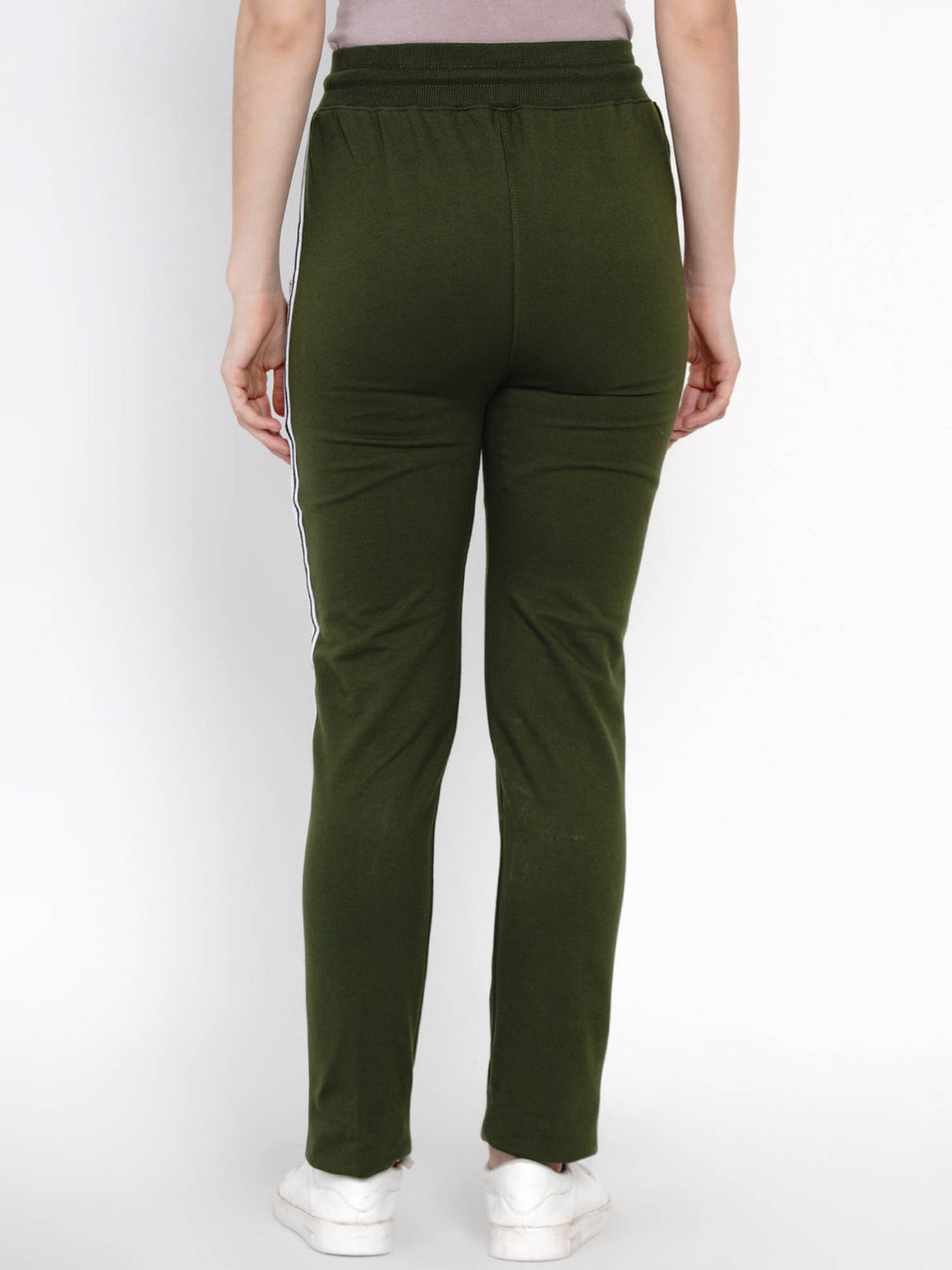 Olive Green Solid Track Pant With Side Tapes