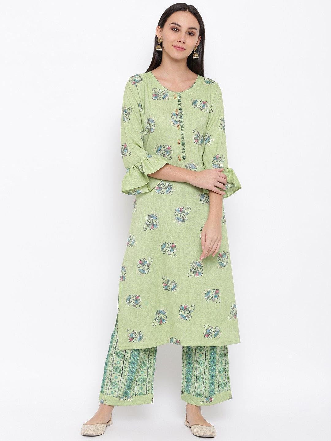 Lime Green Printed Kurta & Pant Set