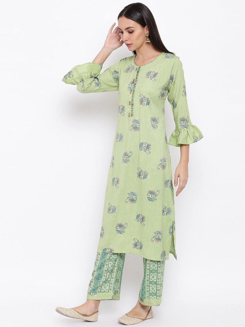 Lime Green Printed Kurta & Pant Set