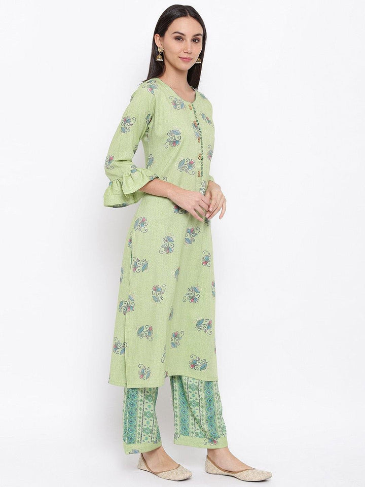 Lime Green Printed Kurta & Pant Set