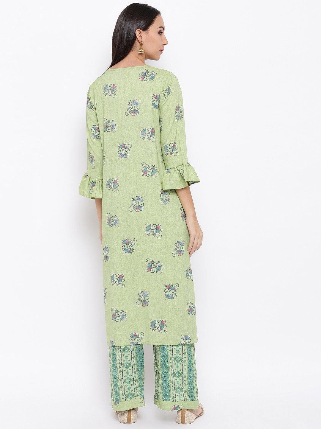 Lime Green Printed Kurta & Pant Set