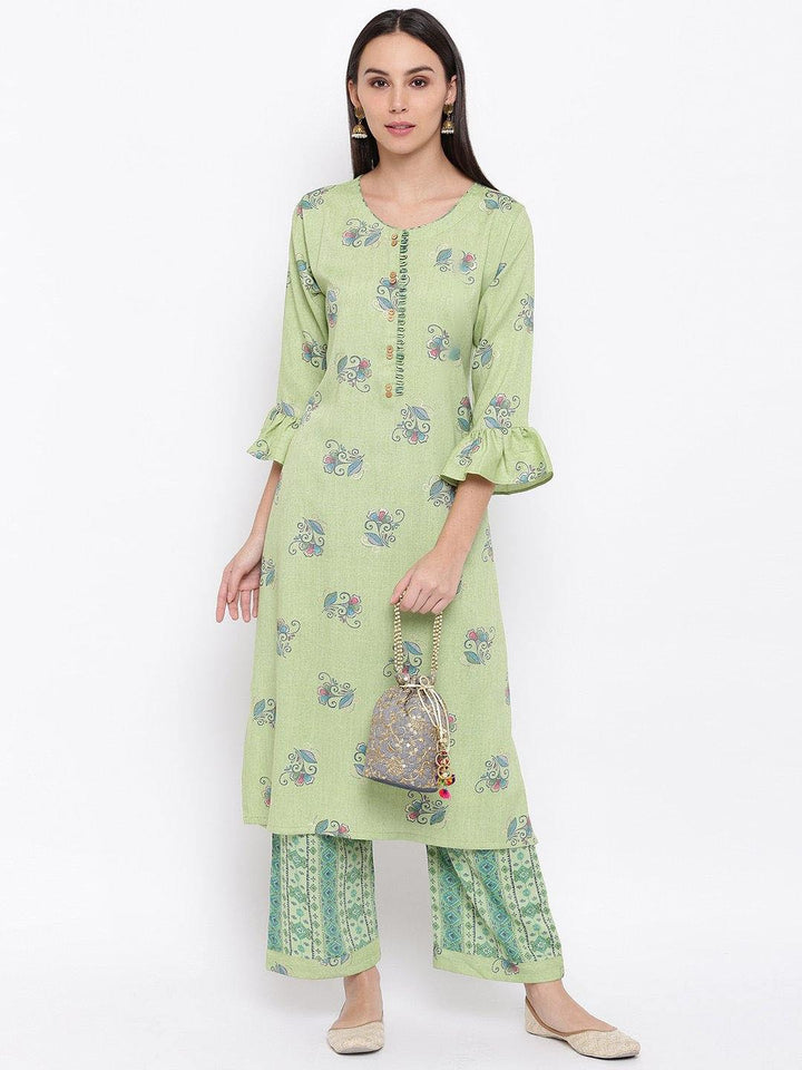 Lime Green Printed Kurta & Pant Set