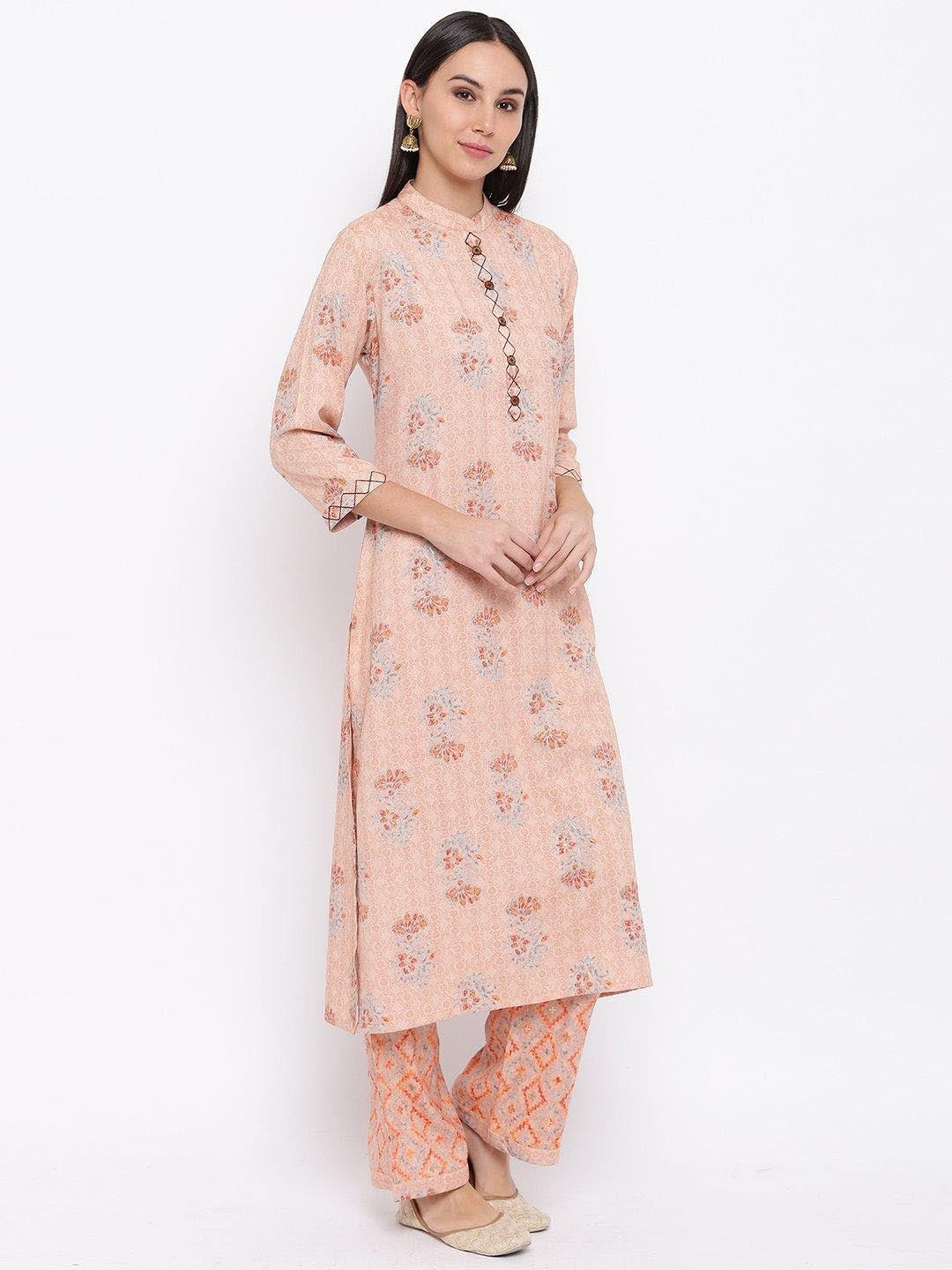 Peach Printed Kurta & Pant Set