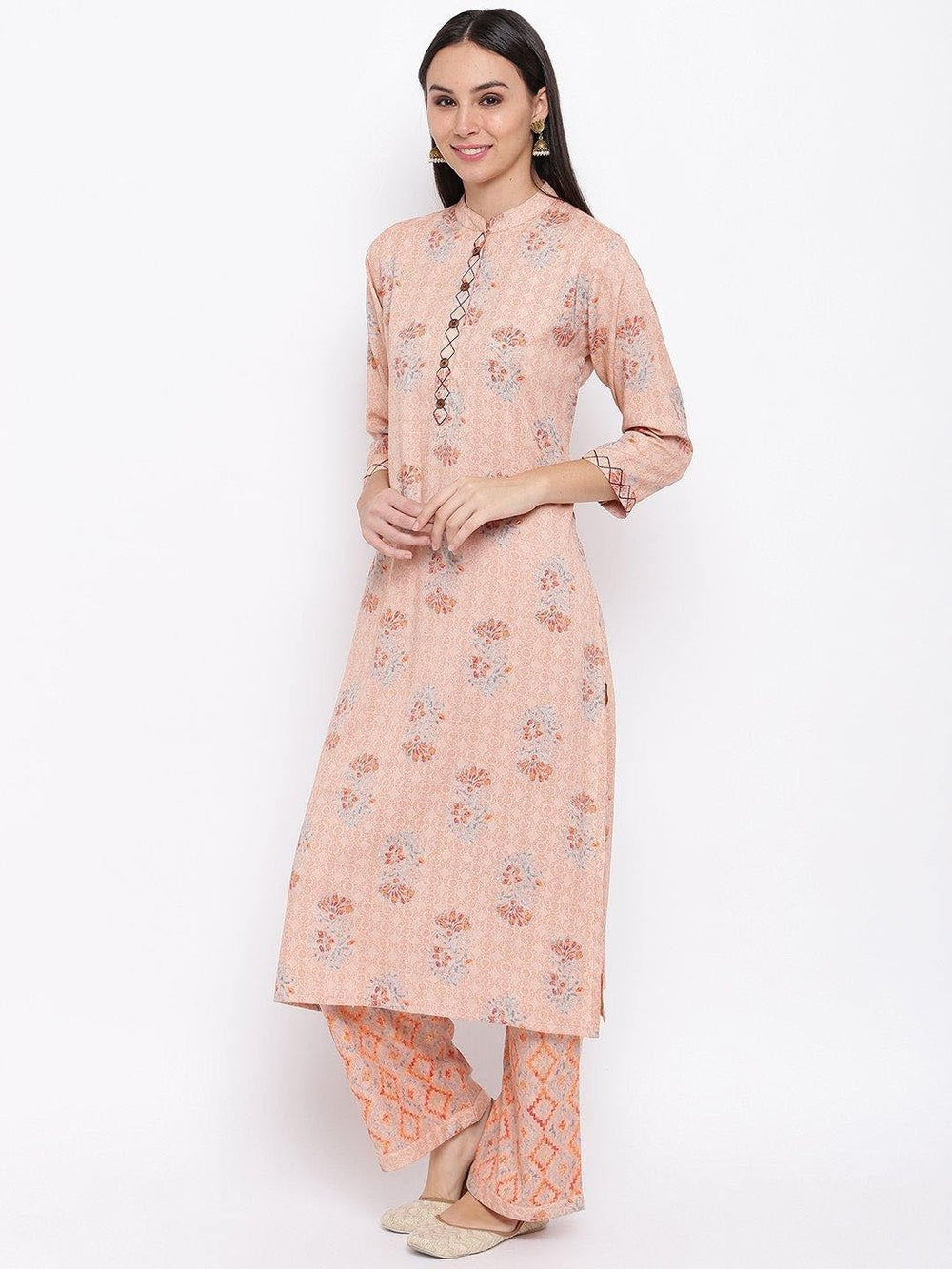 Peach Printed Kurta & Pant Set