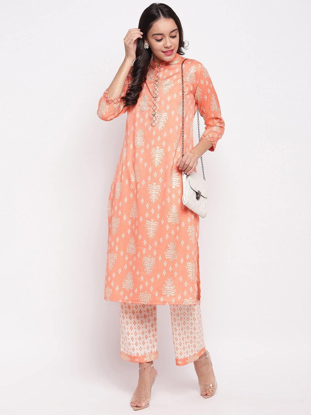 Peach Printed Kurta & Pant Set