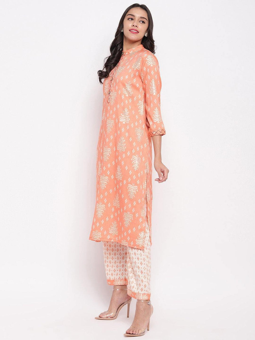 Peach Printed Kurta & Pant Set