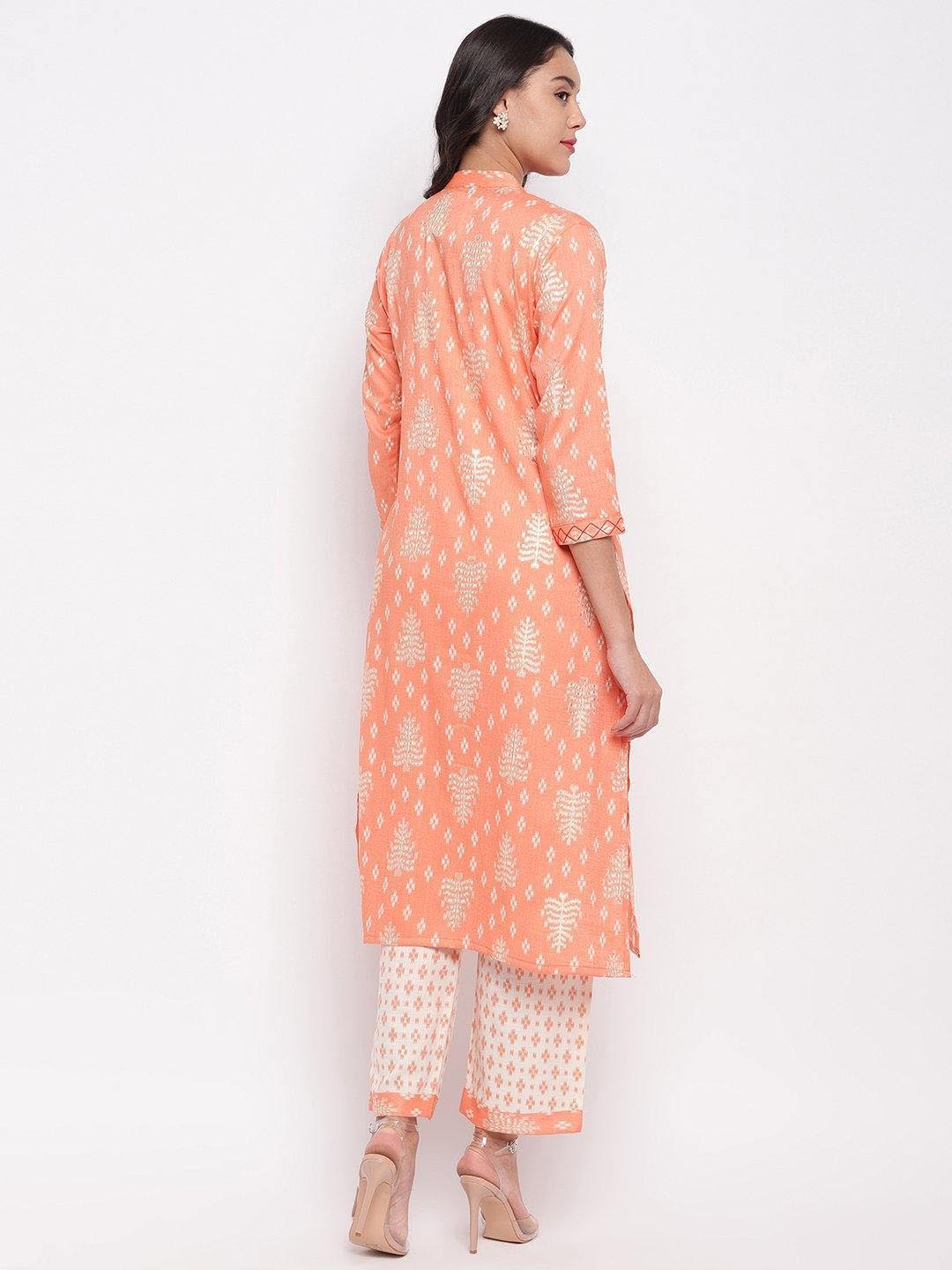 Peach Printed Kurta & Pant Set