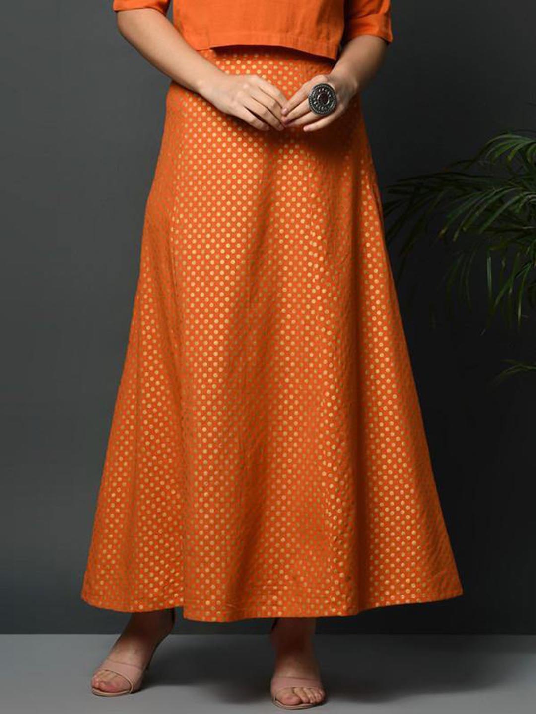 A Line Skirt With Khadi Polka Print