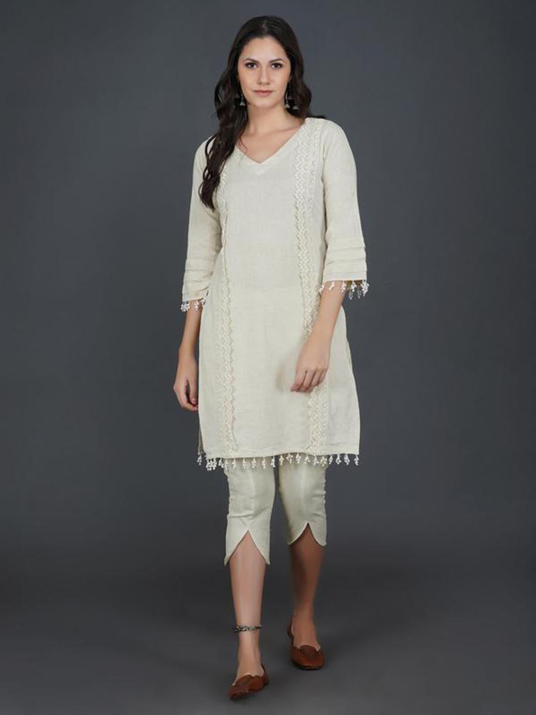 Cotton Kurta With Lace Work & Sleeves