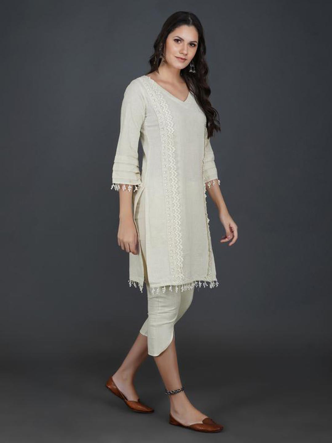 Cotton Kurta With Lace Work & Sleeves