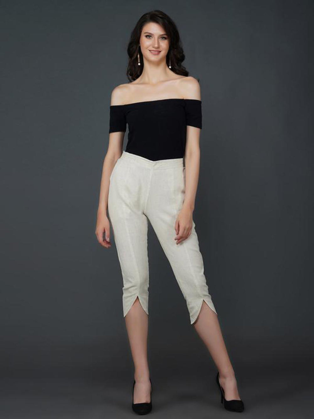 Off White Cotton Flex Petal Pants