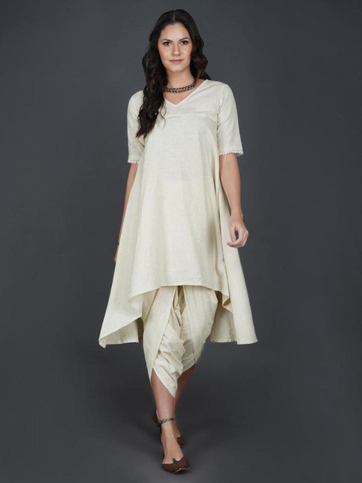 Flex Asymmetric Hem Kurta With Lace Work