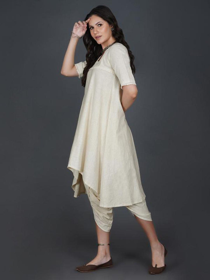 Flex Asymmetric Hem Kurta With Lace Work