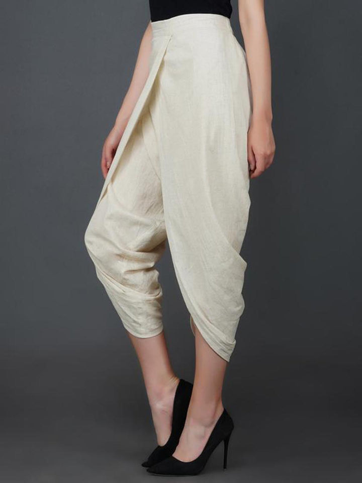 Off White Cotton Gathered Dhoti Pants