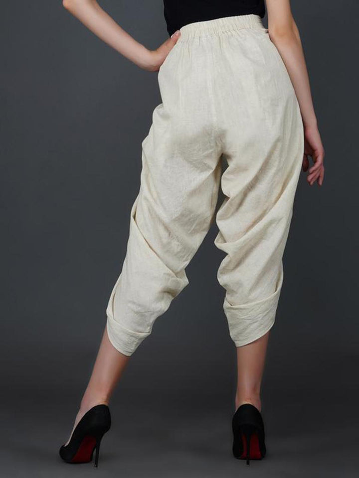 Off White Cotton Gathered Dhoti Pants