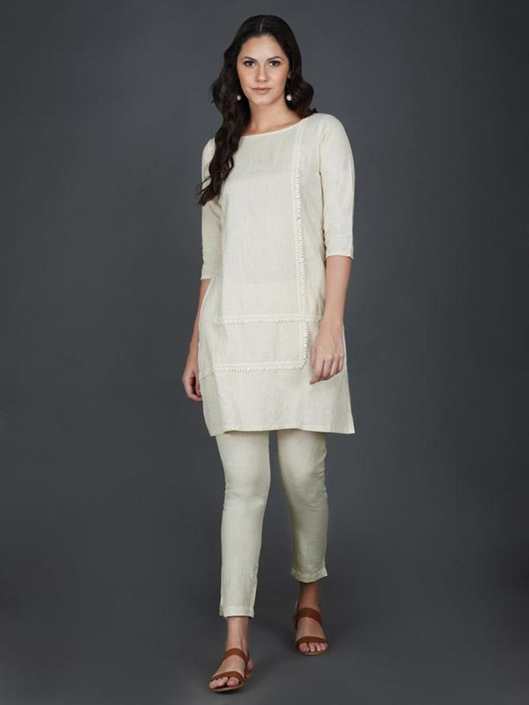 Neck Cotton Flex Kurta With Lace Work