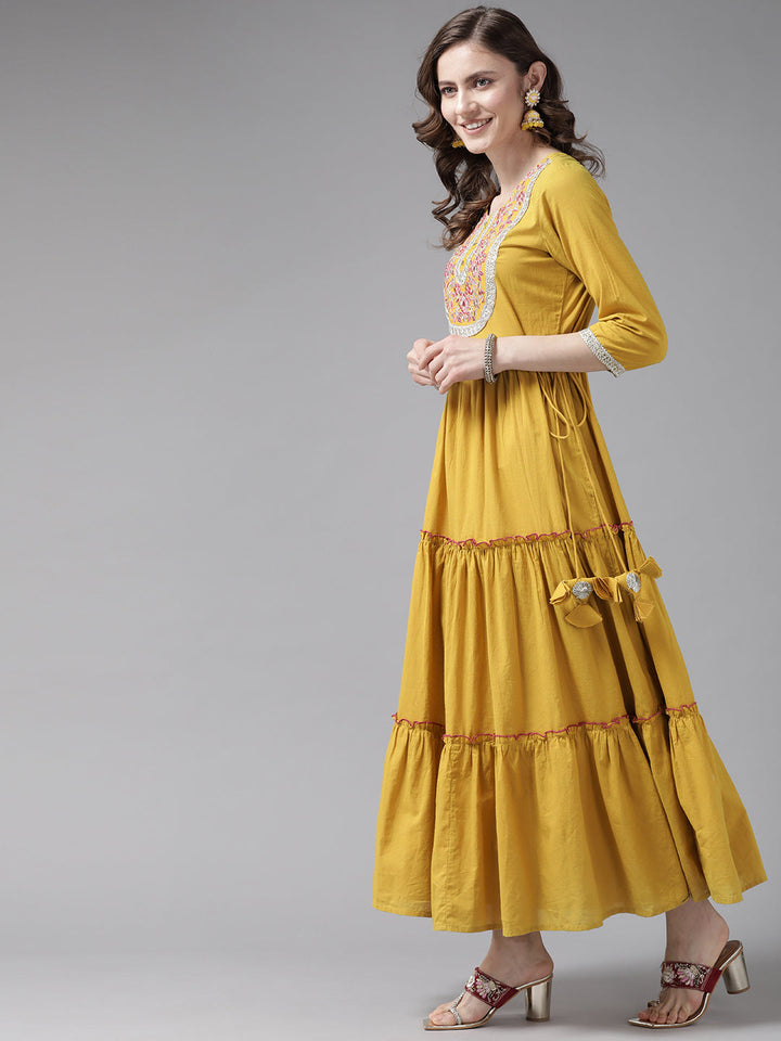 Mustard-Cotton-Mirror-Work-Dress