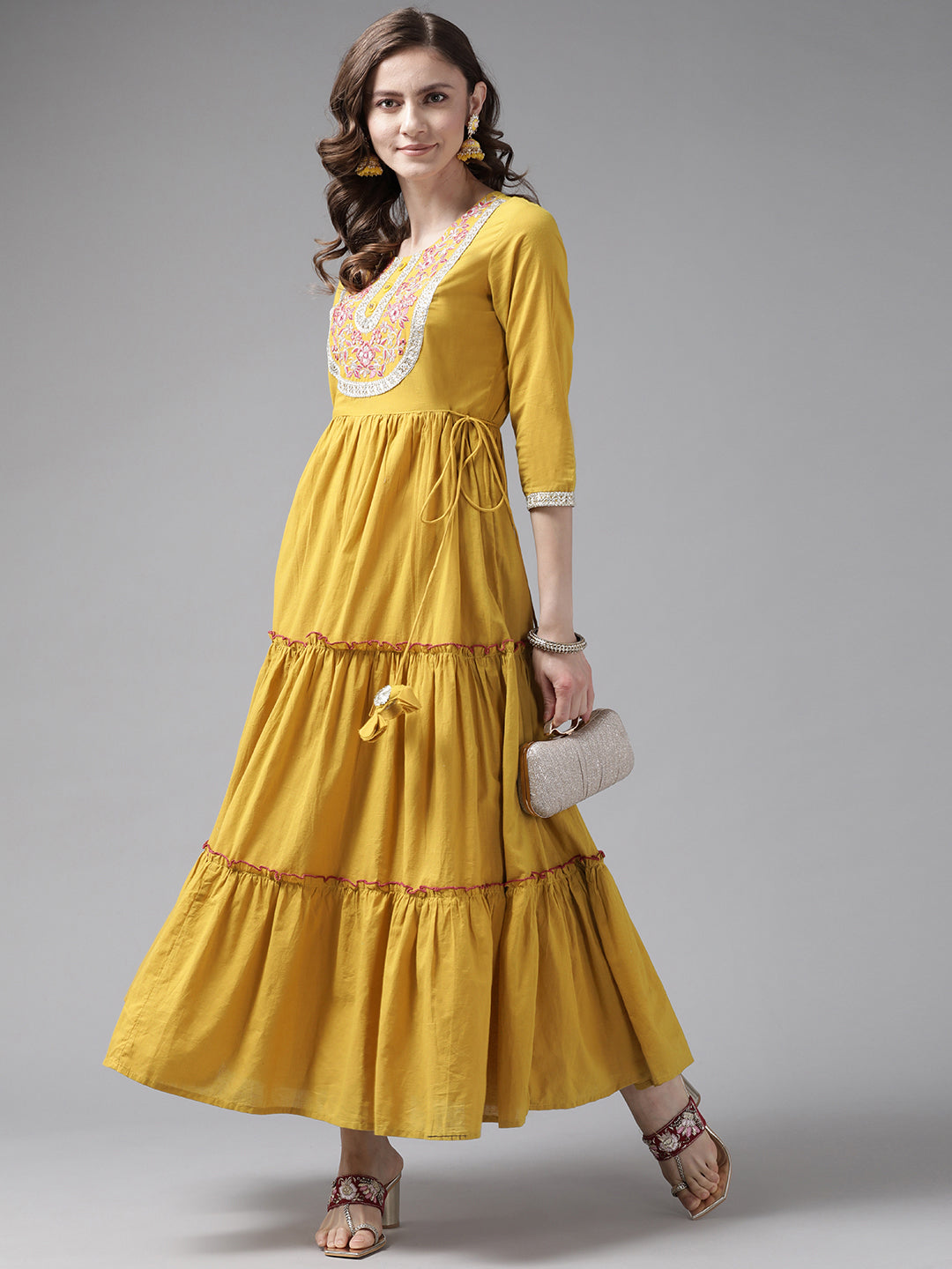 Mustard-Cotton-Mirror-Work-Dress