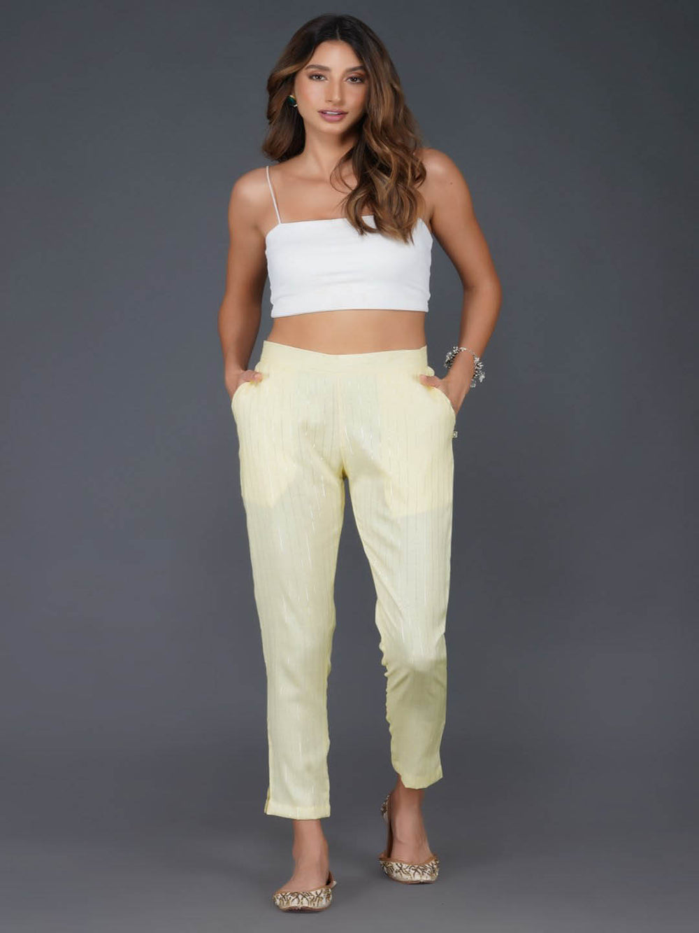 Lemon Yellow Cotton Linen Straight Pants