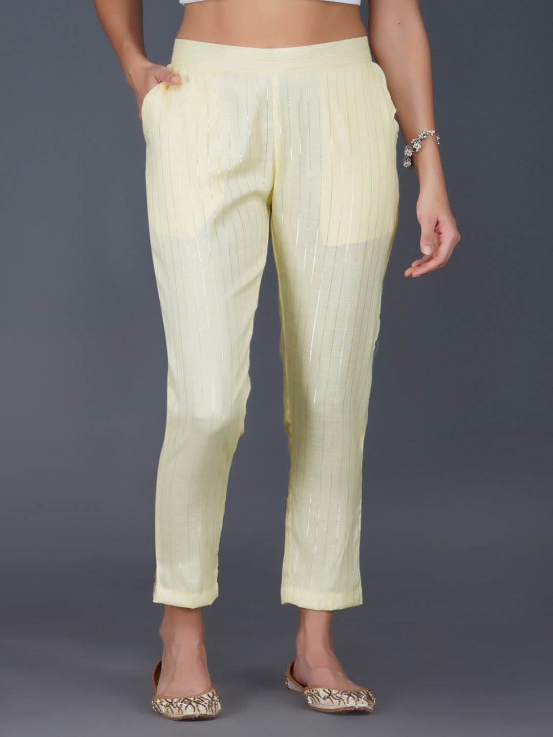 Lemon Yellow Cotton Linen Straight Pants