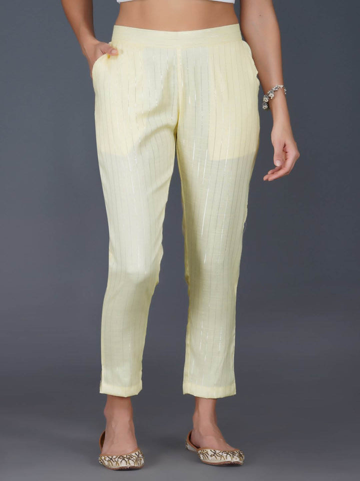 Lemon Yellow Cotton Linen Straight Pants