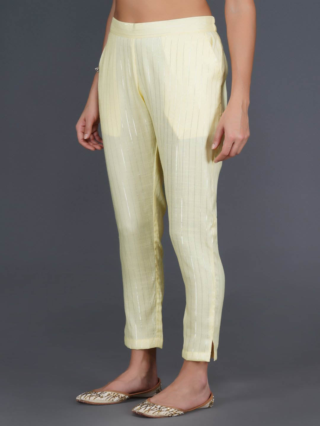 Lemon Yellow Cotton Linen Straight Pants