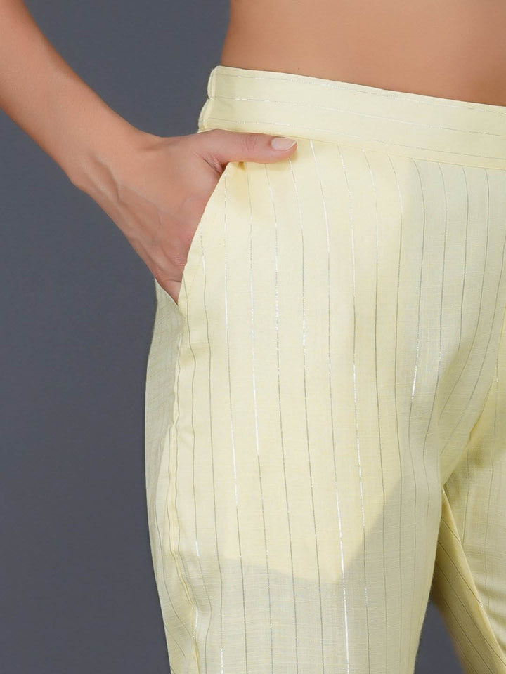 Lemon Yellow Cotton Linen Straight Pants