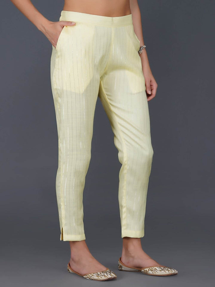 Lemon Yellow Cotton Linen Straight Pants