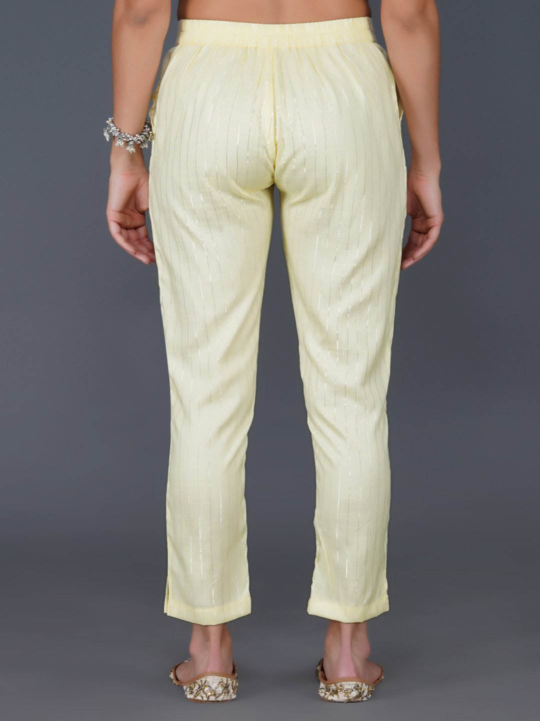 Lemon Yellow Cotton Linen Straight Pants