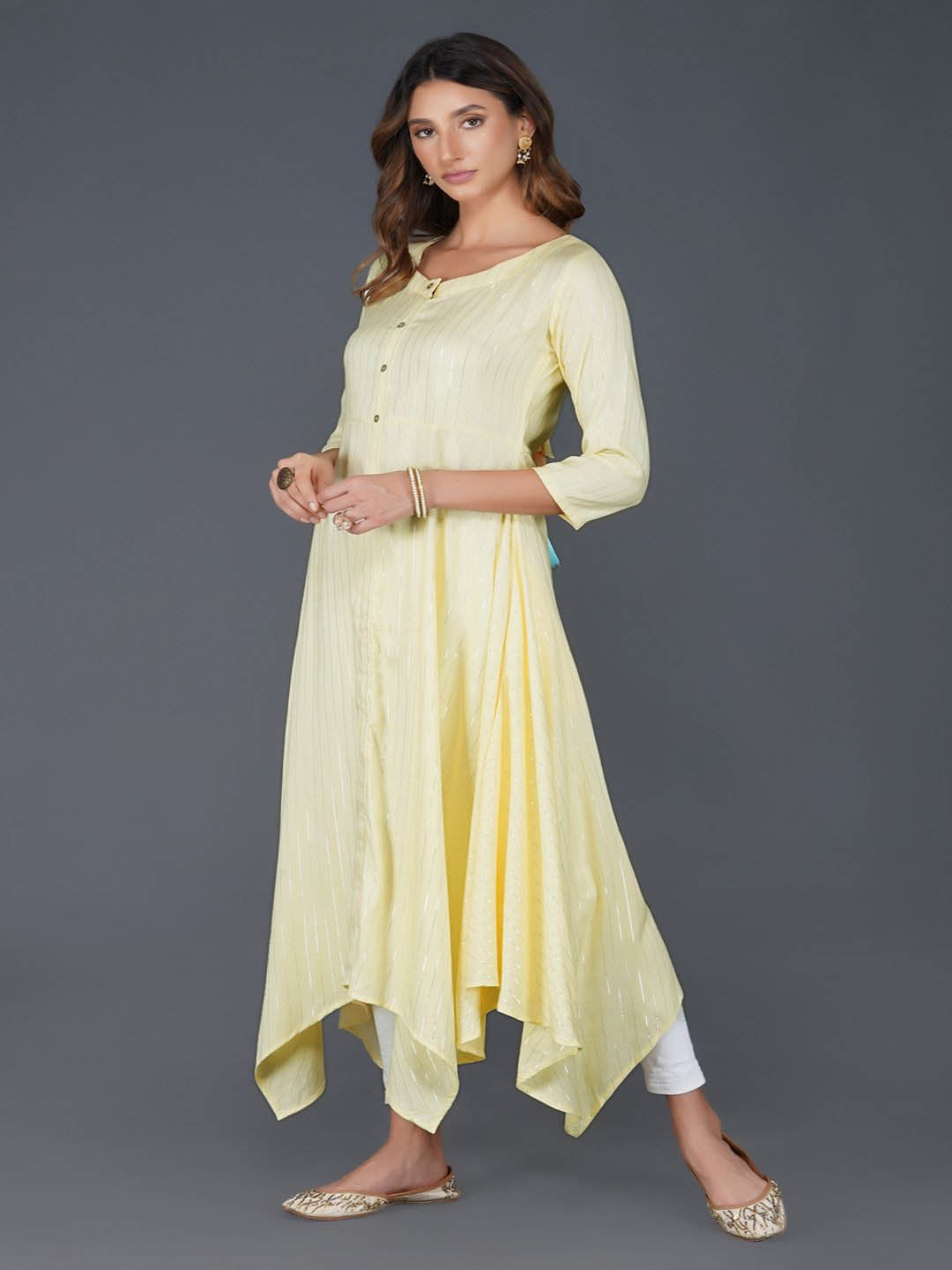 Lemon Yellow Cotton Assymetric Hem Dress