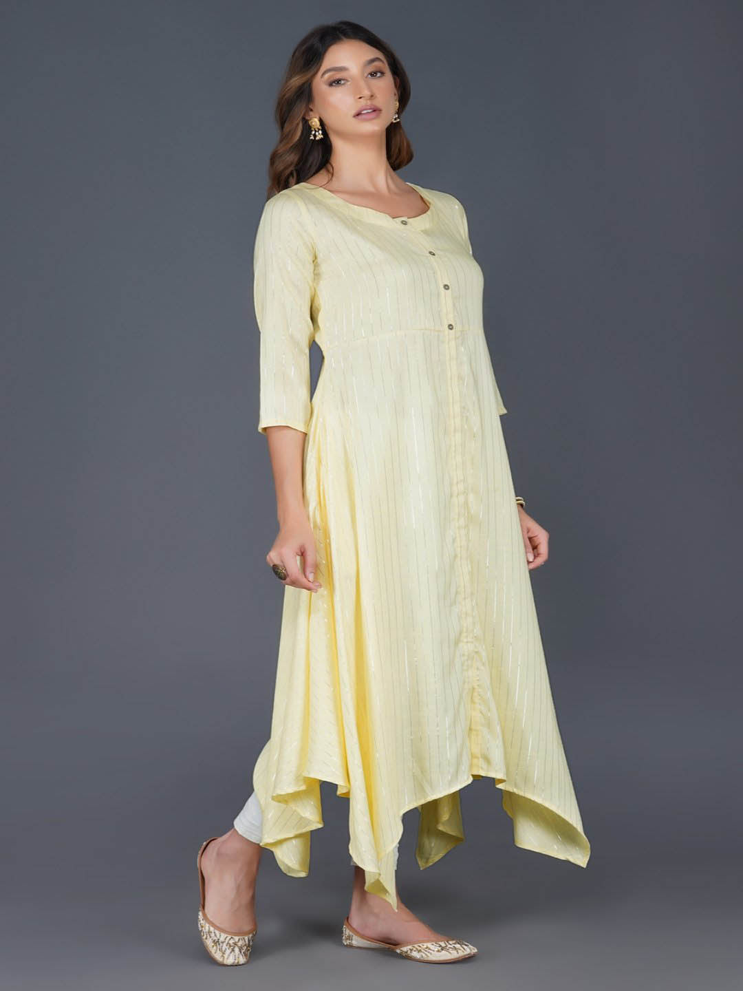 Lemon Yellow Cotton Assymetric Hem Dress