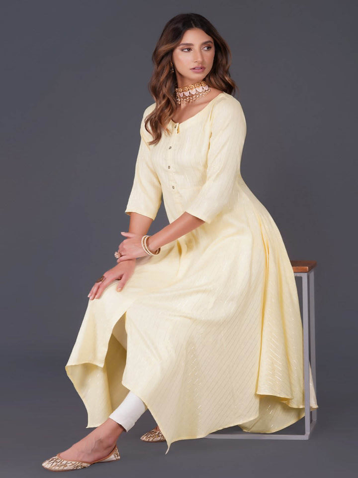 Lemon Yellow Cotton Assymetric Hem Dress