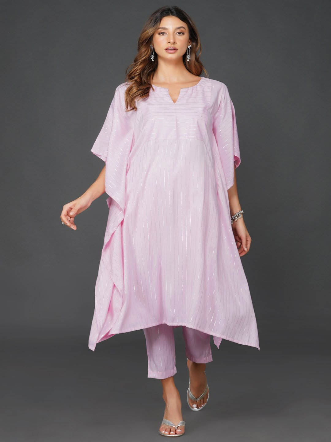 Pink Cotton Linen Lurex Kaftan Only