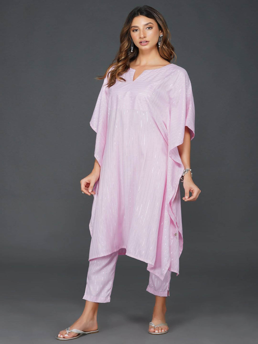 Pink Cotton Linen Lurex Kaftan Only