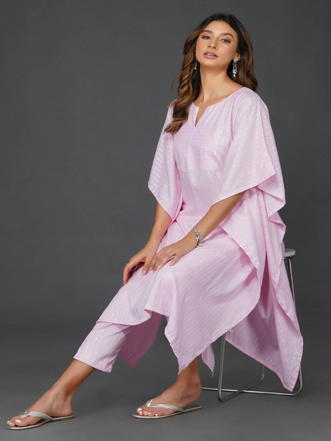 Pink Cotton Linen Lurex Kaftan Only