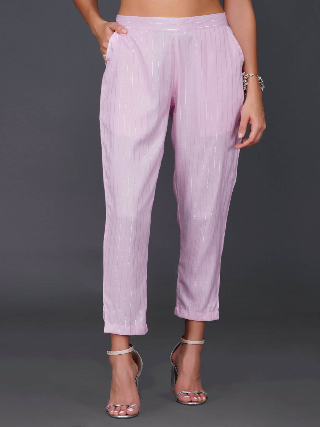 Pink Cotton Linen Straight Pants