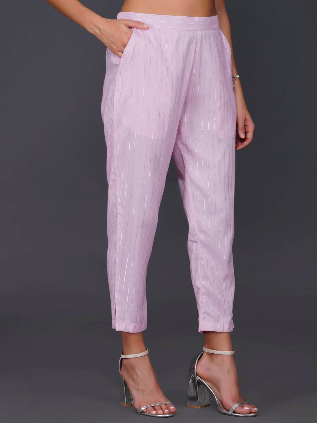 Pink Cotton Linen Straight Pants