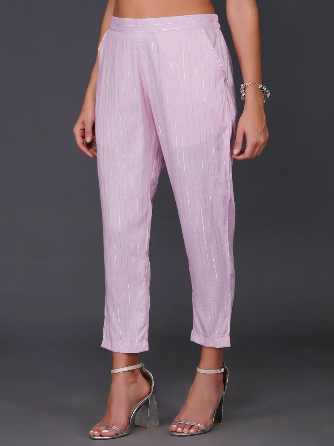 Pink Cotton Linen Straight Pants