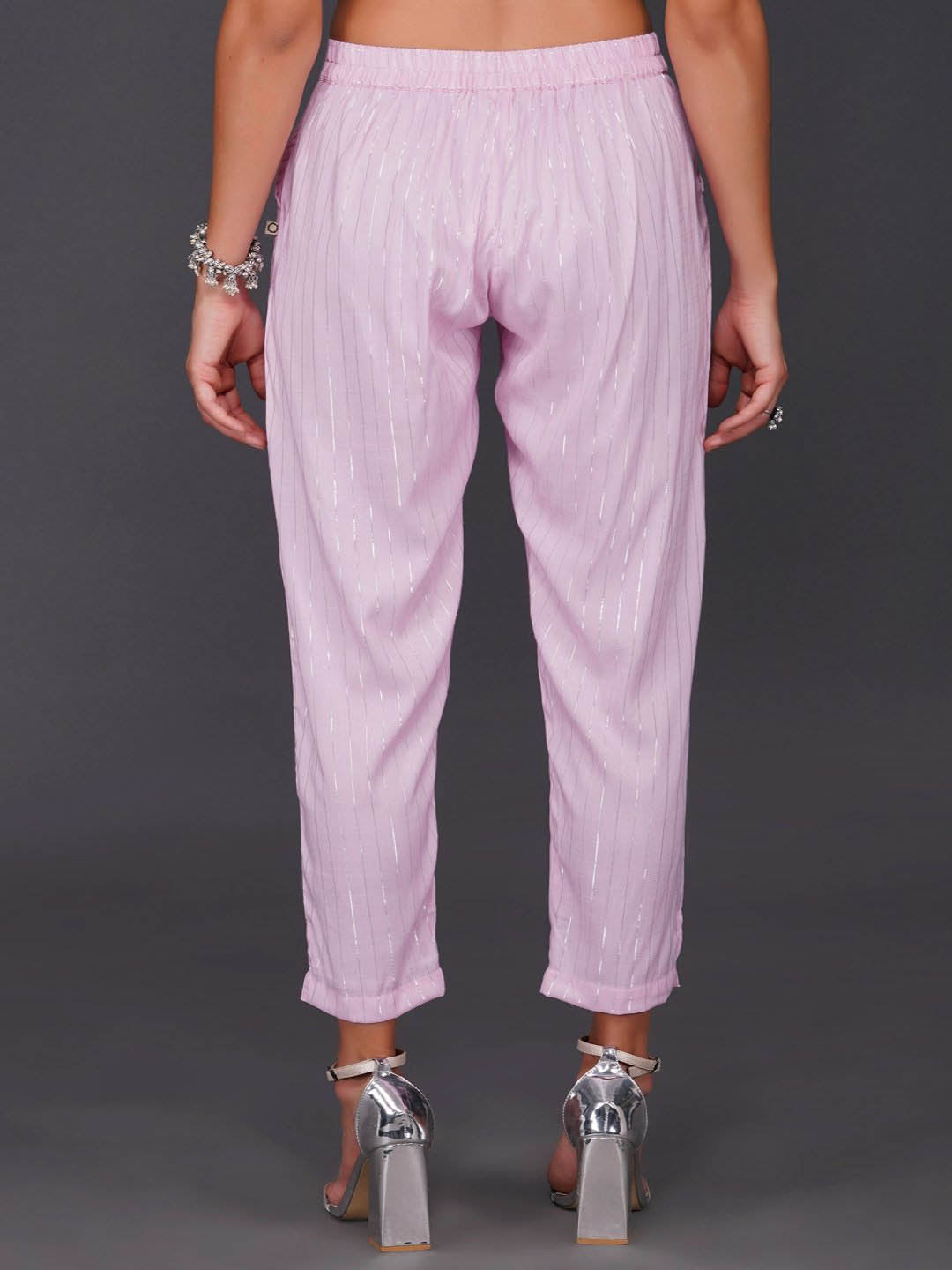 Pink Cotton Linen Straight Pants