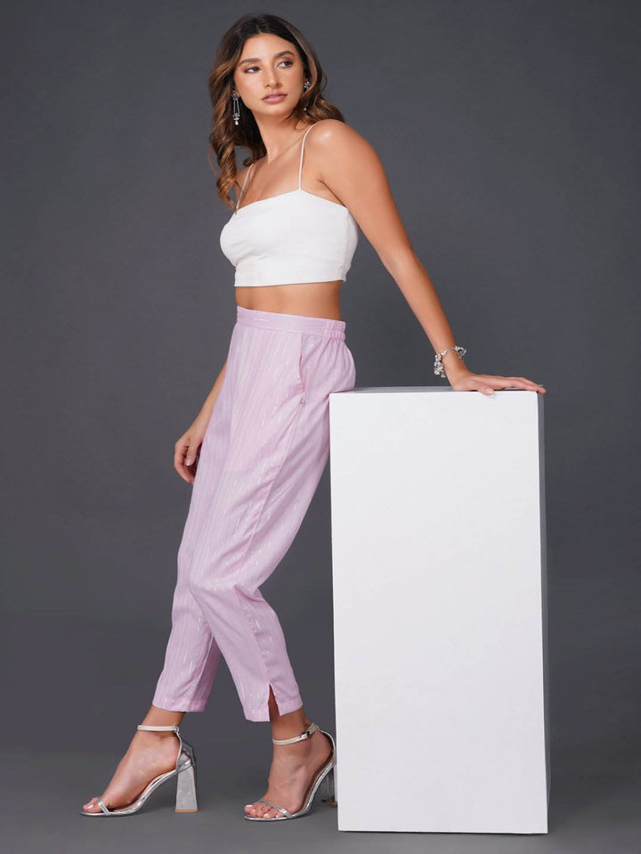 Pink Cotton Linen Straight Pants