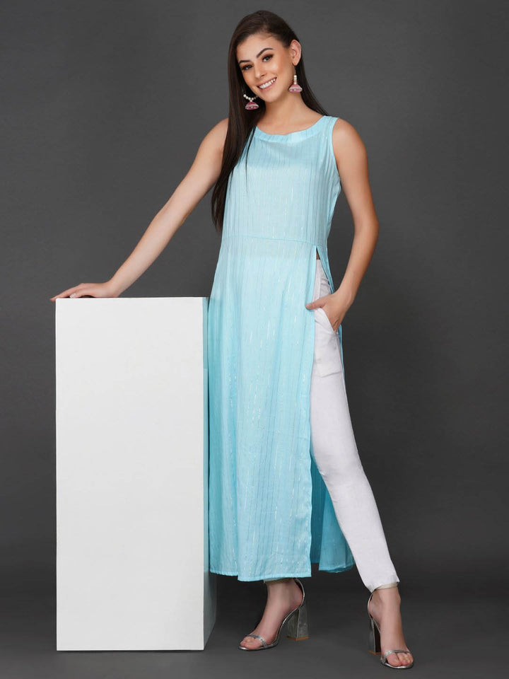 Sky Blue Sleeveless Kurta Only