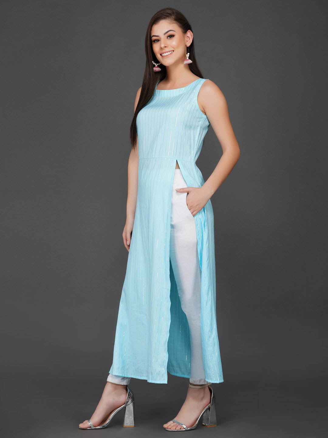 Sky Blue Sleeveless Kurta Only