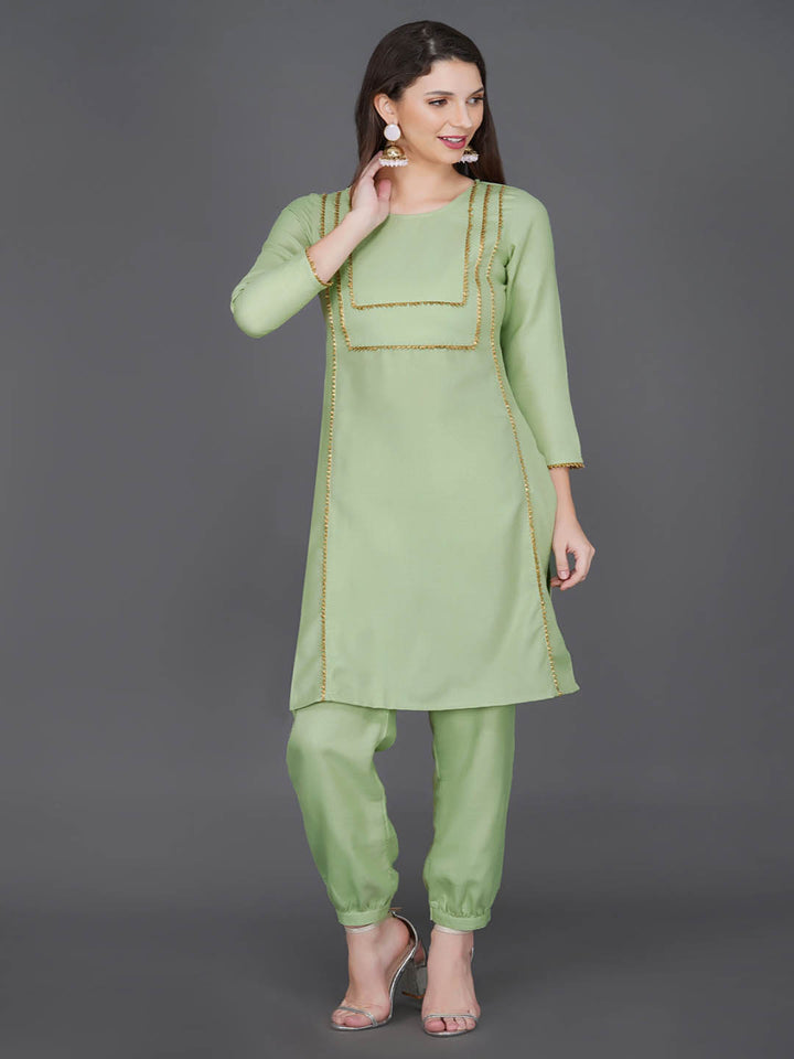 Green Straight Kurta Pants Set