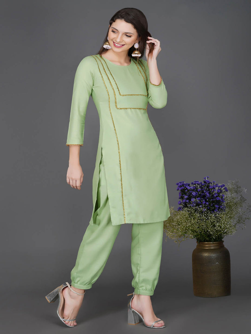 Green Straight Kurta Pants Set