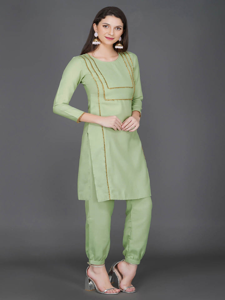 Green Straight Kurta Pants Set