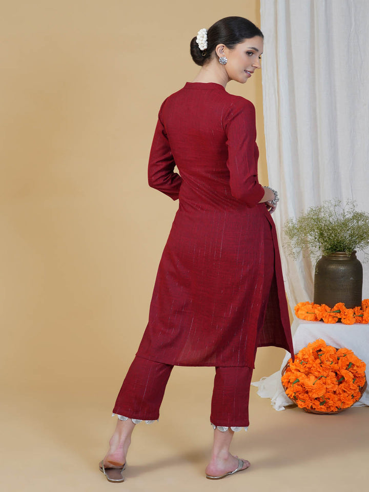 Maroon Cotton Straight Kurta Pant Set